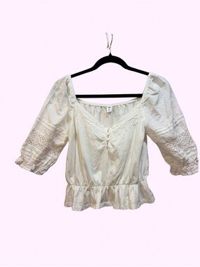 Women's White Peasant Lace-Trim Blouse